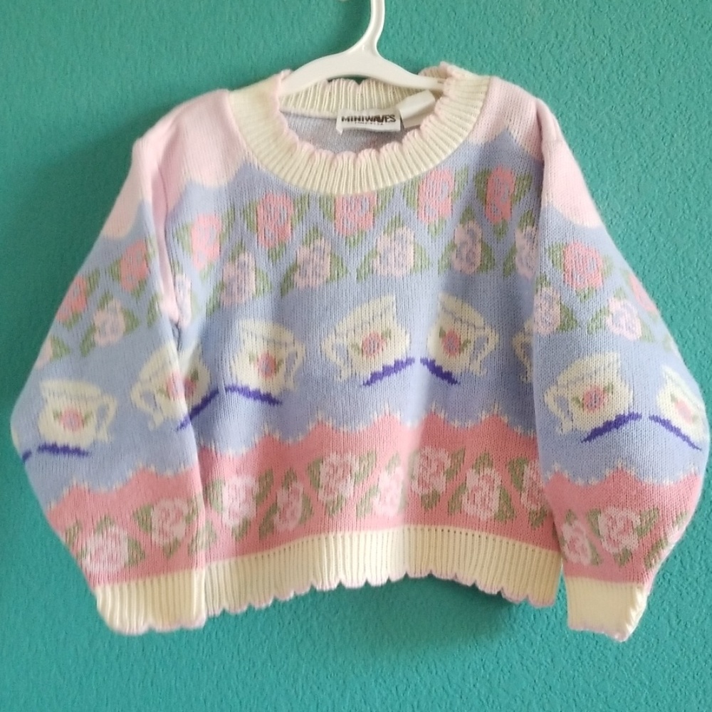 Miniwaves Vintage Tea & Flower Knit Kids Sweater